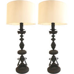 Pair of Spanish Hand Forged Iron Lamps