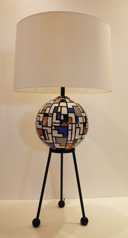 Mid-20th Century Large Mondrian Style  Table Lamp