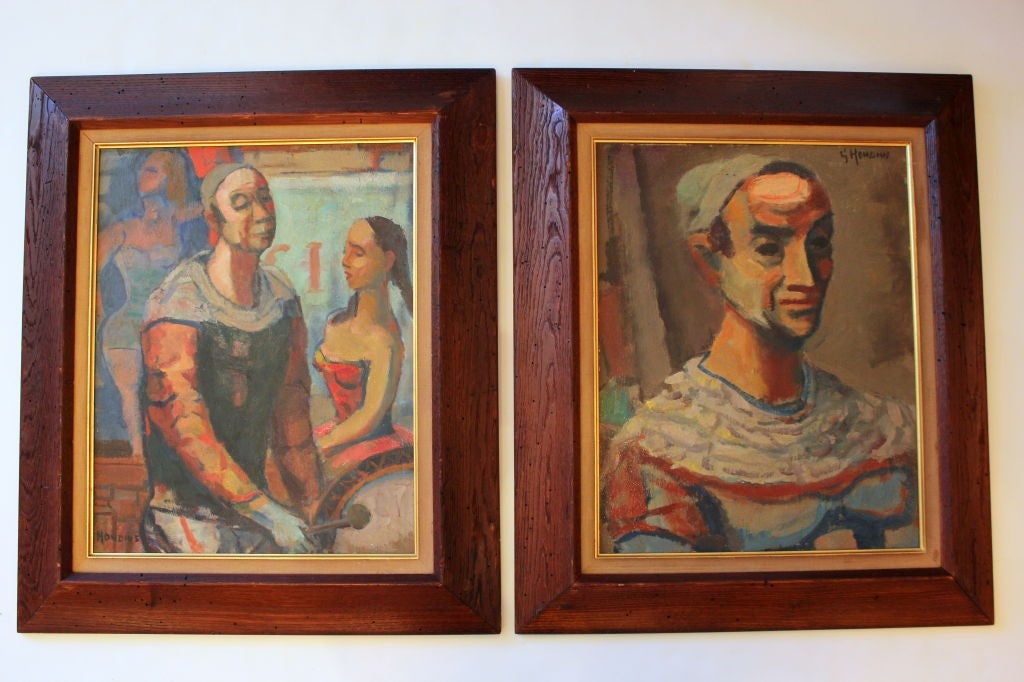 Pair of Oil on Board Paintings in the Original Frames. Signed <br />
G Hondius.  Gerrit Hondius was a Dutch born painter working in the United States from 1915 until 1970.  Influenced by Georges Rouault.  Was a WPA artist whose murals were well