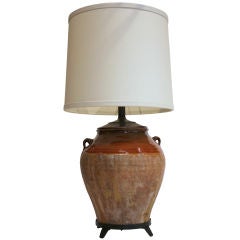 Vintage Spanish Olla Bisque and Glazed  Mounted as a Lamp # 1