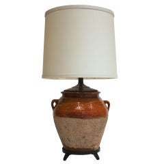 Vintage Spanish Olla Bisque and Glazed  Mounted as a Lamp # 2