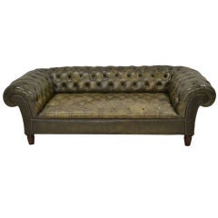 Olive Green Leather English Chesterfield with Rolled Arm