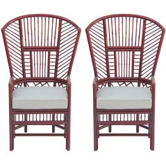 Pair of Rattan Wing Chairs