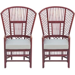 Retro Pair of Rattan Wing  Chairs