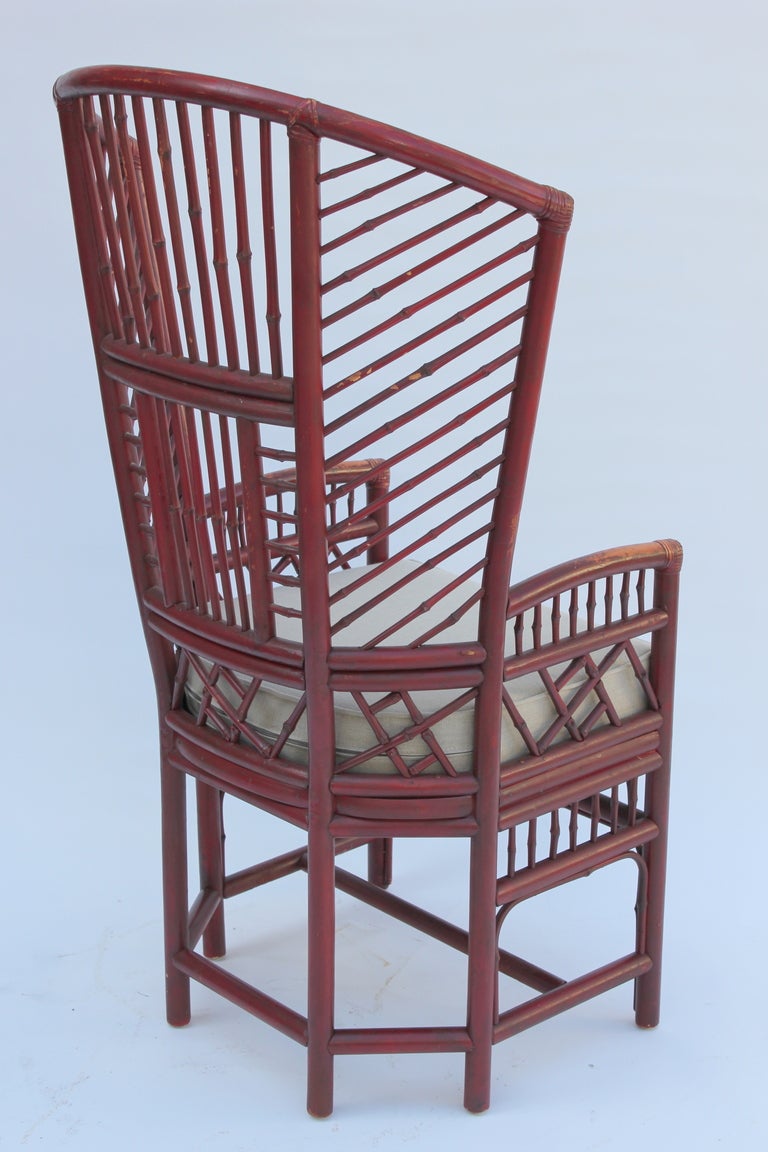 Pair of Rattan Wing  Chairs In Good Condition For Sale In Los Angeles, CA
