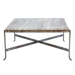 Steel Cocktail Table with Silver Travertine