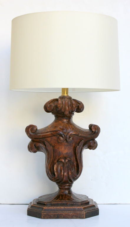 Pair of Carved Wood Lamps.<br />
Rewired, Double Cluster, Silk Cord.