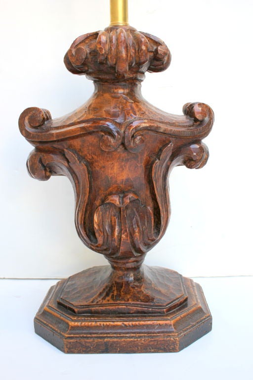 Pair of Carved Wood Lamps In Excellent Condition For Sale In Los Angeles, CA