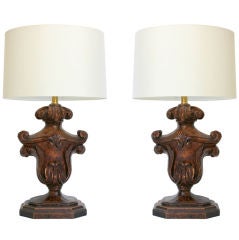 Pair of Carved Wood Lamps