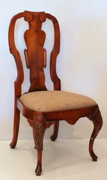 Pair of Early 20th Century Queen Anne Chairs.  Original Finish. Figured Walnut.