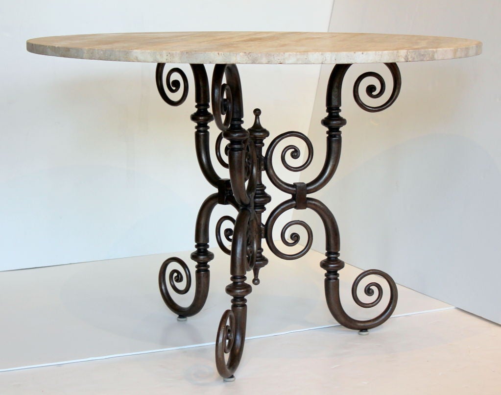 Italian Iron Table with Stone Top For Sale