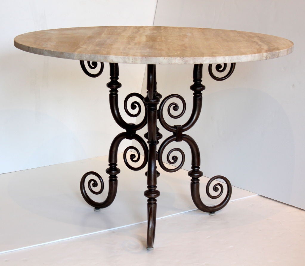 Iron Table with Stone Top In Excellent Condition For Sale In Los Angeles, CA