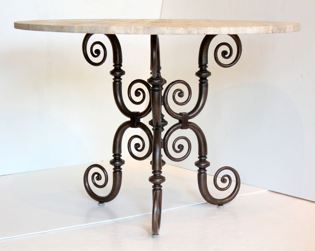 Mid-20th Century Iron Table with Stone Top For Sale