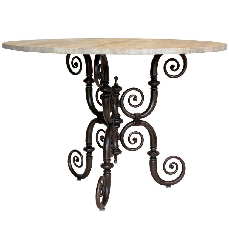 Iron Table with Stone Top For Sale