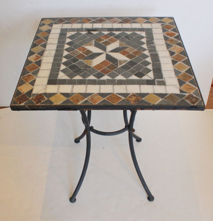 Mid-20th Century Mosaic Tile Top Iron Table For Sale