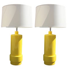 Pair of Yellow Ceramic Lamps