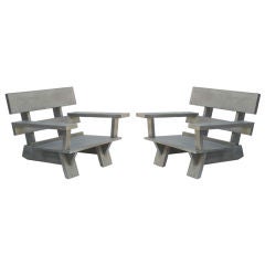 Pair of Gray Teak California  Outdoor Lounge Chairs