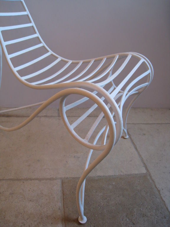 White Gesso over Iron, Pair of Spine Chairs in the Manner of Andre Dubreil.