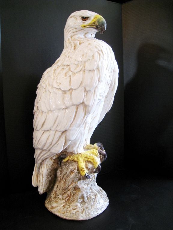 Majestic Italian Terra Cotta Eagle. Glass Eyes. Marked Italy.