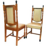 Set of Six French Oak and Lether Dining Chairs
