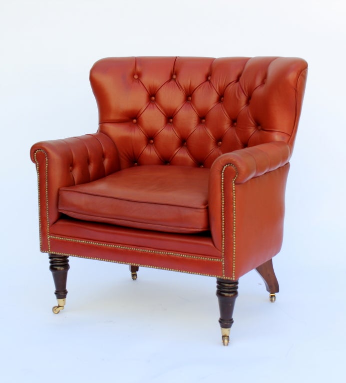Mid-20th Century Pair of Leather Club Chairs on Casters