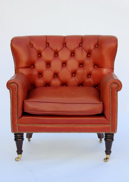 Pair of Leather Club Chairs on Casters 2