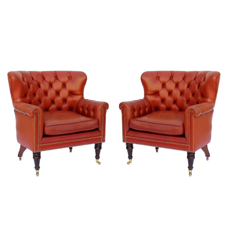 Pair of Leather Club Chairs on Casters