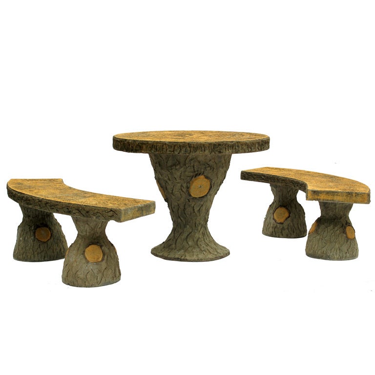 French Faux Bois Cement Garden Set