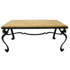 French Hand-Forged Iron and Yellow Sienna Marble Cocktail Table