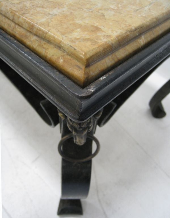 French Hand-Forged Iron and Yellow Sienna Marble Cocktail Table In Excellent Condition For Sale In Los Angeles, CA