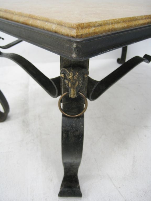 French Hand-Forged Iron and Yellow Sienna Marble Cocktail Table For Sale 2