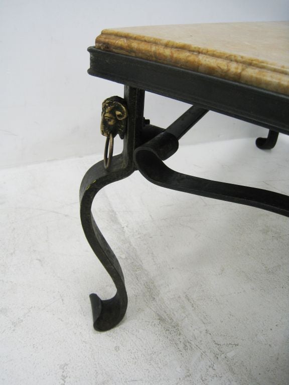 French Hand-Forged Iron and Yellow Sienna Marble Cocktail Table For Sale 3