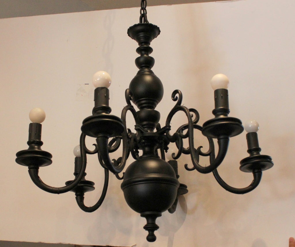 Bronze Chandelier with Black Matte Finish In Excellent Condition For Sale In Los Angeles, CA