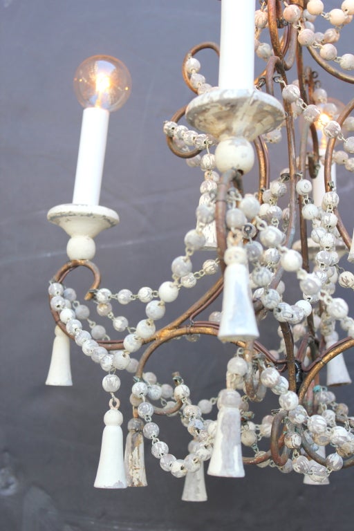 Italian Brass and Wood Beaded Chandelier In Good Condition In Los Angeles, CA