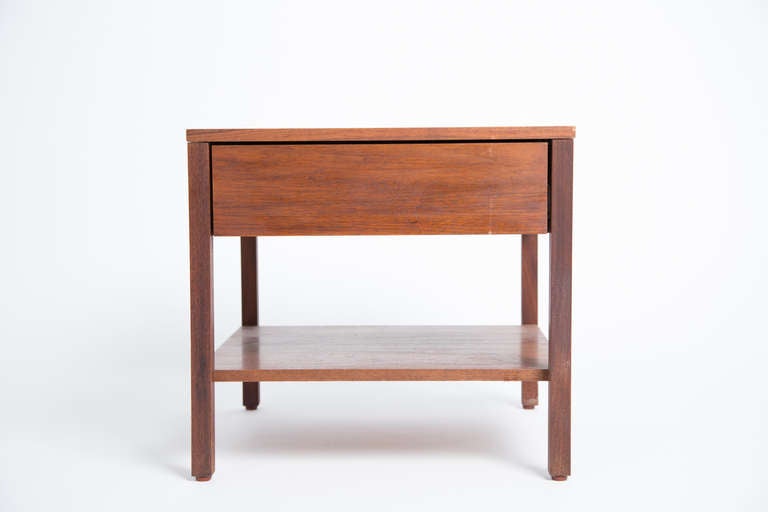 Florence Knoll

nightstands; pair

Knoll
USA , 1956
walnut
18 w x 18 d x 20 h inches

pair of nightstands have a single drawer above a lower shelf.