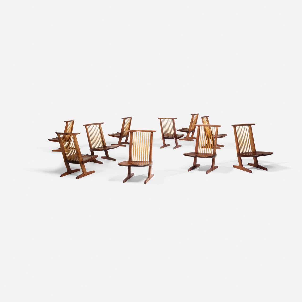 George Nakashima Custom “Sanso” Table and Set of Ten “Conoid” Lounge Chairs In Excellent Condition In Amarillo, TX