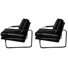 Excellent Pair ofMilo Baughman Chrome ans Leather Lounge Chairs