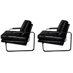 Excellent Pair ofMilo Baughman Chrome ans Leather Lounge Chairs