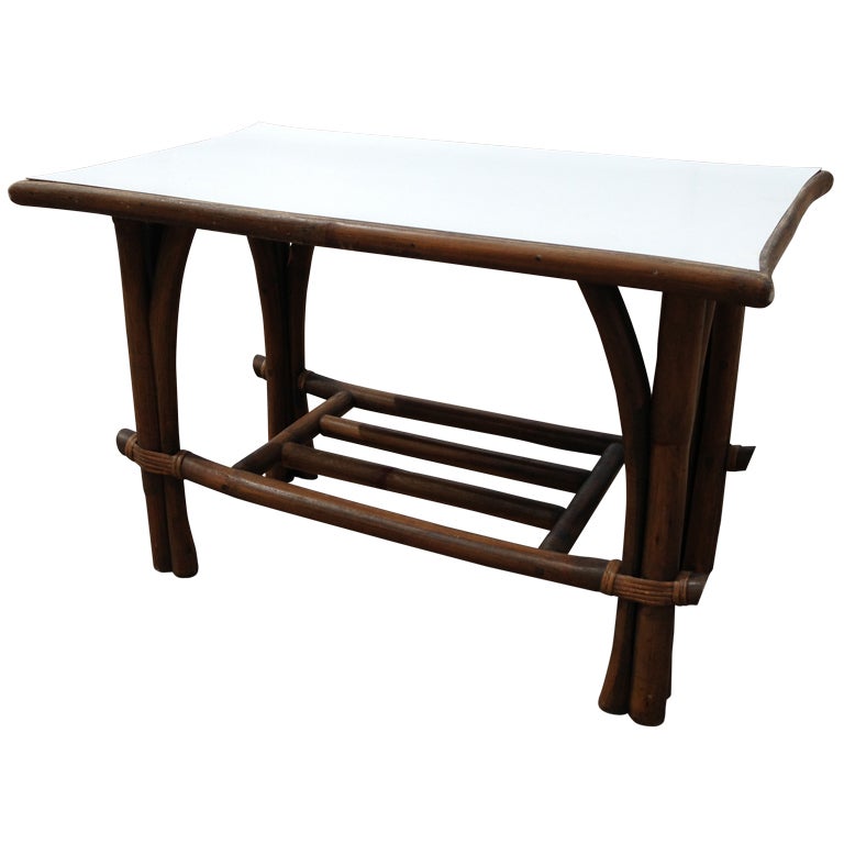 Unusual CalifAsia Rattan Asian Modern Side Table at 1stDibs