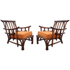 Fabulous Pair of Calif-Asia Asian Modern Rattan Club Chairs