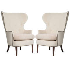 In the style of Edward Wormley for Dunbar Pair of Early Wing Chairs, 1930s