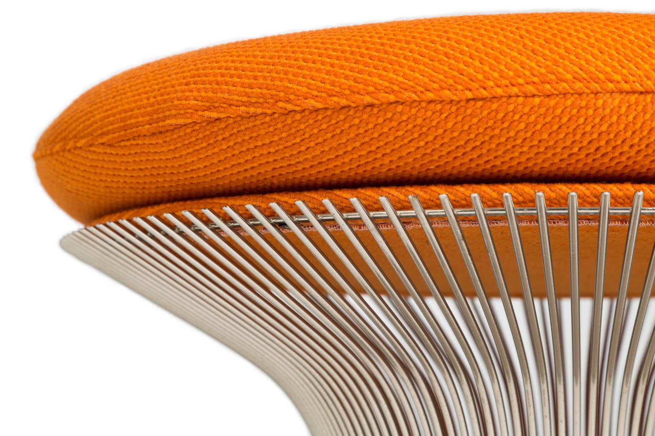 Warren Platner

large ottoman 

Knoll International
USA, 1966
upholstery, plated steel
30 dia x 18.5 h inches

larger ottoman in Knoll Cato fabric, coffee table base.