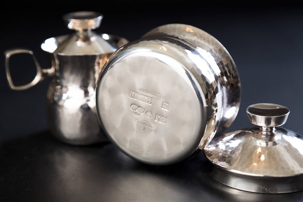 Hammered Eric Löfman Silver Coffee or Tea Service in Sterling Silver, 1960s