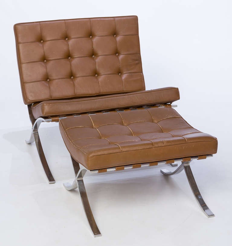 Mid-Century Modern Ludwig Mies Van Der Rohe Barcelona Chairs and Stool