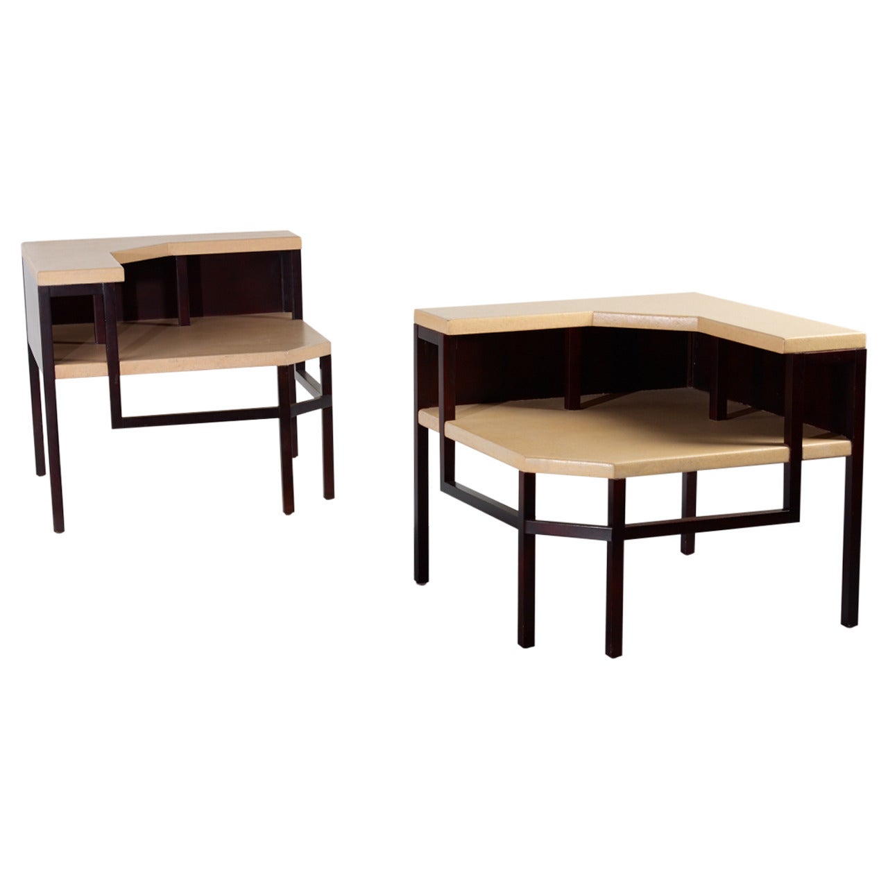 Paul Frankl Corner Tables, Lacquered Cork and Mahogany, 1951 For Sale