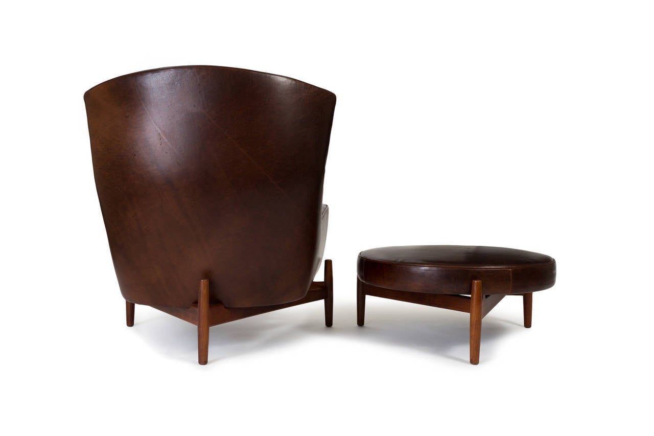 Leather Jens Risom Lounge Chair and Ottoman