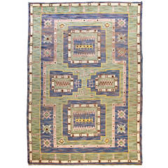 Early Marta Maas-Fjetterström Pile Carpet "Blå Rektangeln" MMF 1927 7