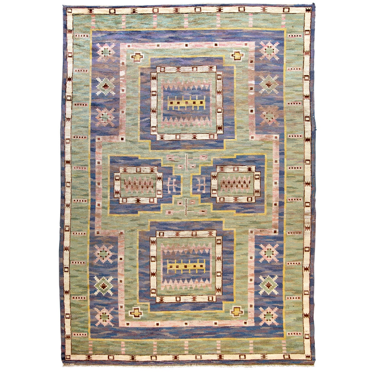 Early Marta Maas-Fjetterström Pile Carpet "Blå Rektangeln" MMF 1927