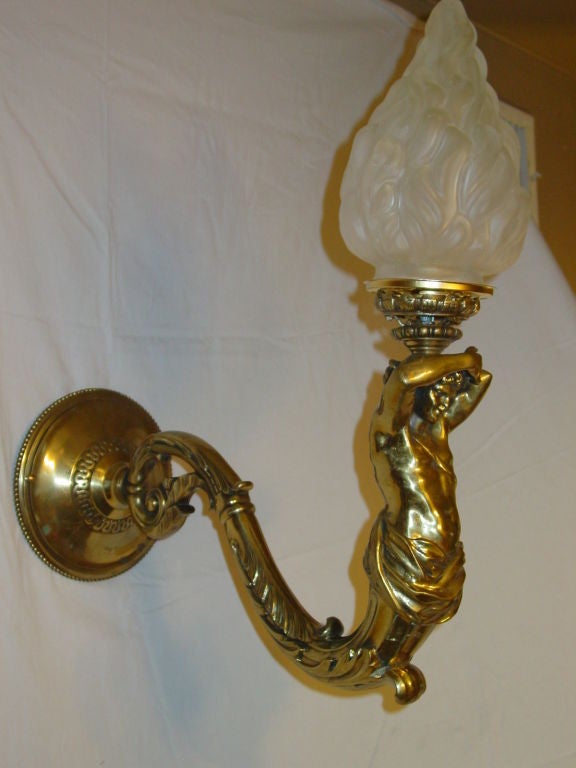 Pair of Figural Bronze "Bacchus" Sconces