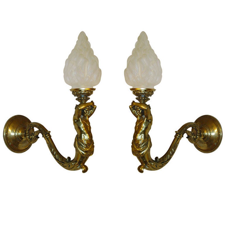 Pair of Figural Bronze "Bacchus" Sconces